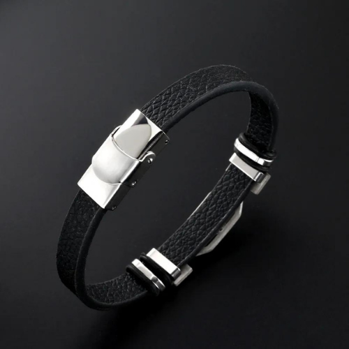 bracelet homme en cuir et acier inoxydable