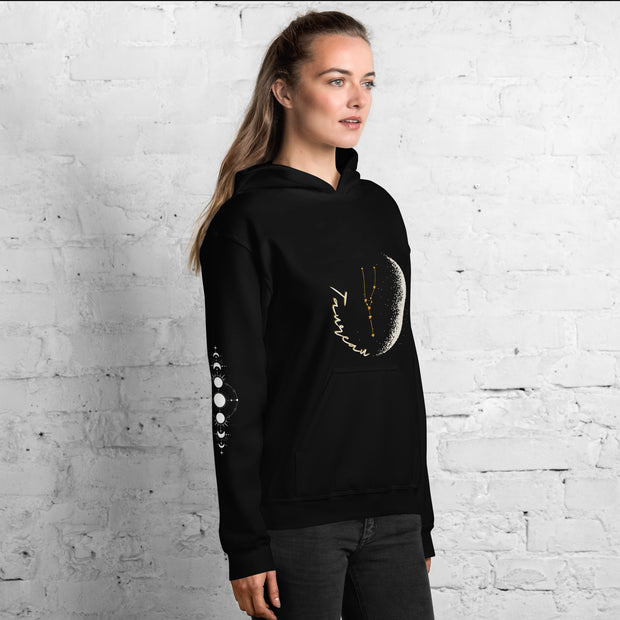 sweat à capuche noir signe astrologique taureau pour femme